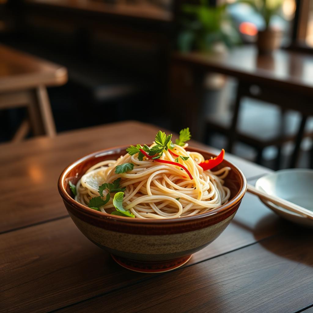 A bowl of noodles topped with minced chicken.